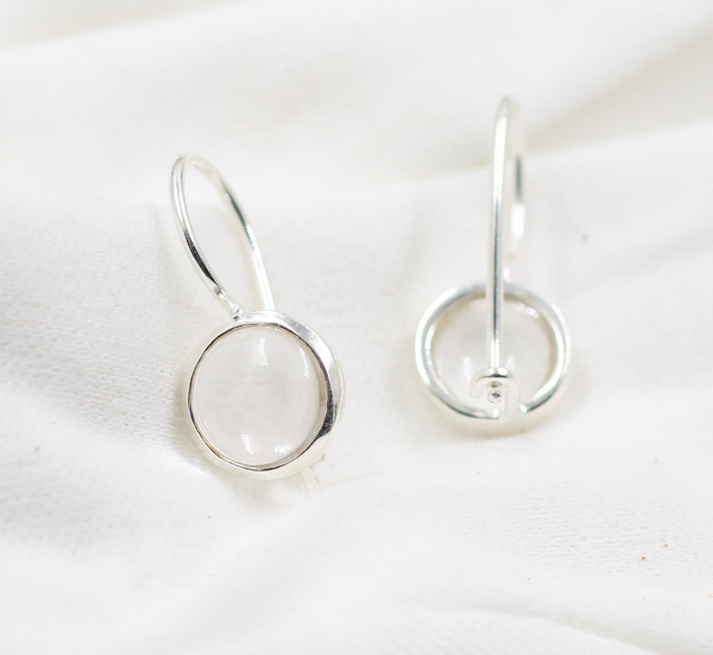 Minimalist Cabochon Gemstone Earrings,Amethyst/Crystal Quartz hangings,925 Sterling Silver,Anniversary Gift,Wedding Jewelry
