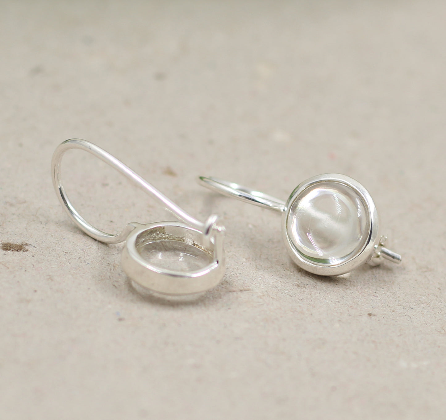 Minimalist Cabochon Gemstone Earrings,Amethyst/Crystal Quartz hangings,925 Sterling Silver,Anniversary Gift,Wedding Jewelry