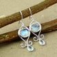 Cute Sterling Silver Dangler,Rainbow Fire Moonstone & Blue Topaz Everyday Wear Earring,Daughter's Birthday Gift,Anniversary Gift