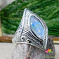 925 Sterling silver Natural genuine gemstone Moonstone Ring Anniversary birthday engagement designer silver carving gift jewellery