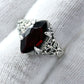 Red Garnet Ring,Filigree,oxidized Silver Ring,Solid 925 Sterling Silver Jewelry,Solitaire Engagement Ring,Anniversary Gift