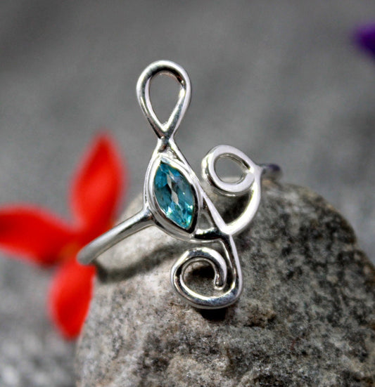 Sterling silverFunky Musical Note Ring,925 Adjustable Ring,Natural Gemstone,Garnet Daughter's Birthday Ring,Light Weight Ring girl jewelry