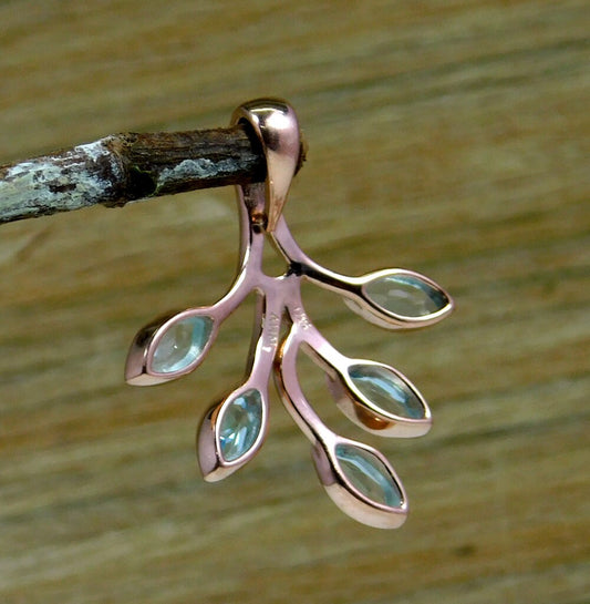 Nature inspired Leaf Pendant,Sterling 925 Silver Gemstone Pendant,Natural,Genuine Blue Topaz/Garnet/ Peridot,Amethyst,Anniversary Gift,