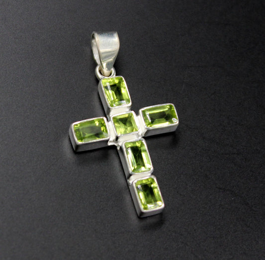 Silver Cross Pendant,Everyday Wear,Natural Gemstone Peridot,925 Sterling Silver Religious Jewelry,Christmas gift,Thanksgiving Gift,For Mom