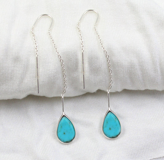 American Turquoise Earring,Black Onyx Jewelry,Citrine Threader Earring,Long Chain Earring,Minimalist Genuine Gemstone Earring,Lovely Gift