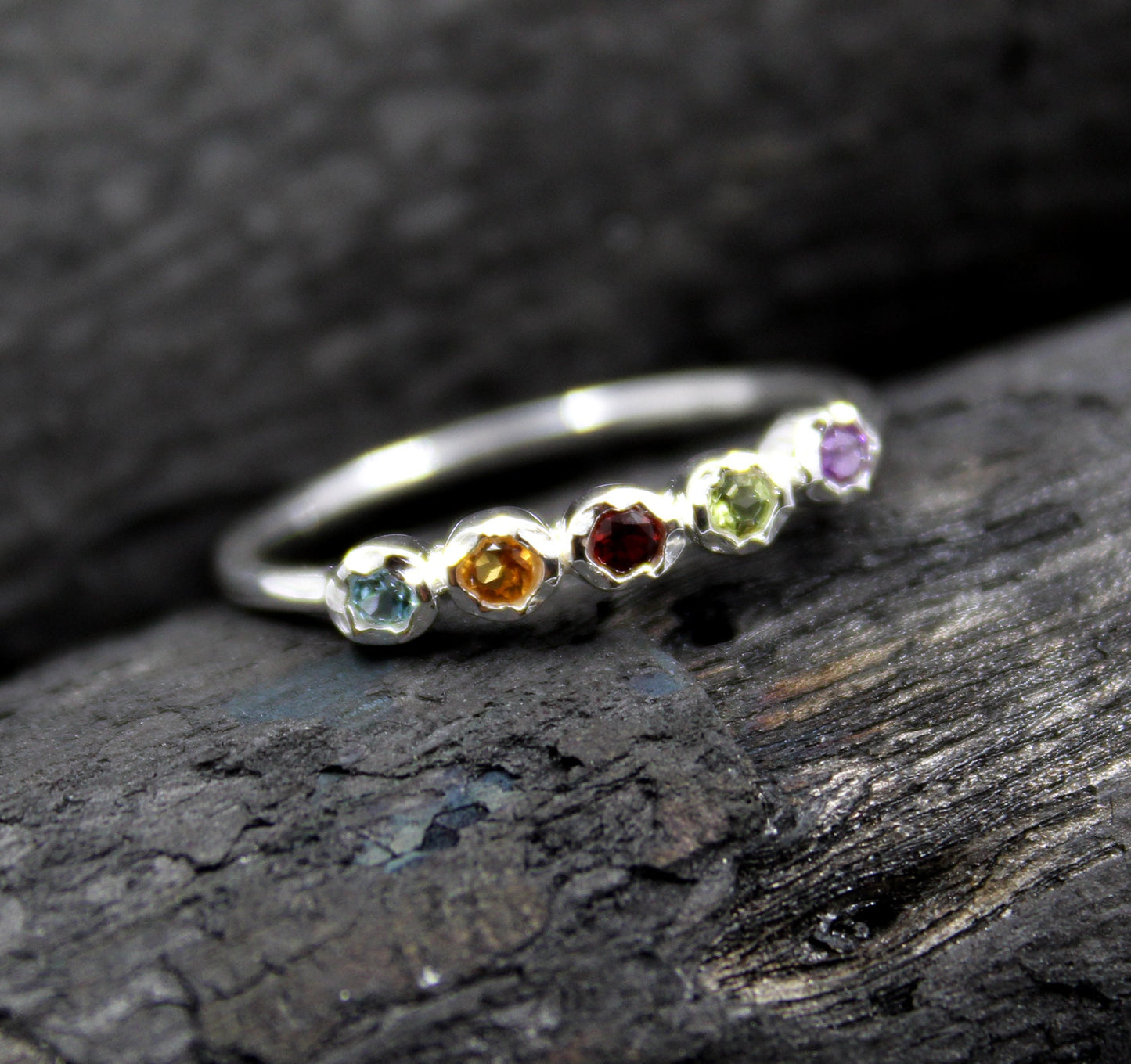 Midi Ring,Dainty Half Eternity Ring,3 mm 5 genuine gemstones Ring,925 Silver Jewelry,Birthday Gift for daughter,Promise Ring,Daily Wear Ring