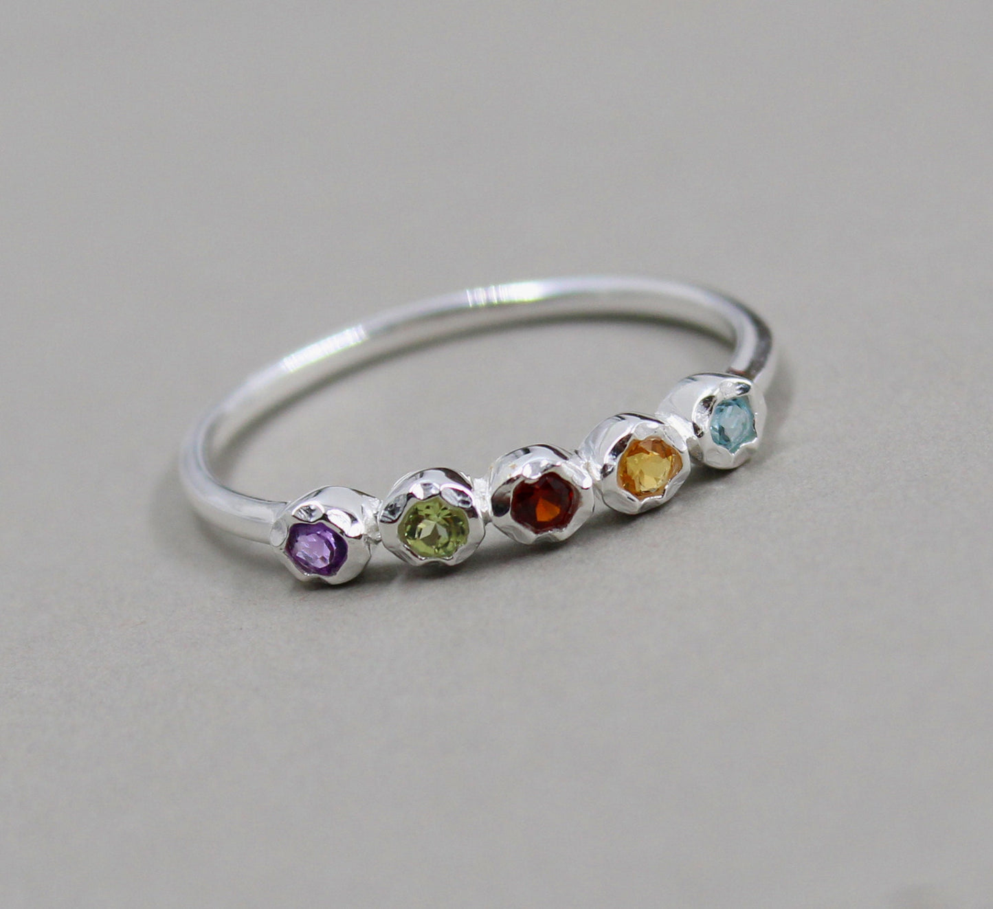 Midi Ring,Dainty Half Eternity Ring,3 mm 5 genuine gemstones Ring,925 Silver Jewelry,Birthday Gift for daughter,Promise Ring,Daily Wear Ring