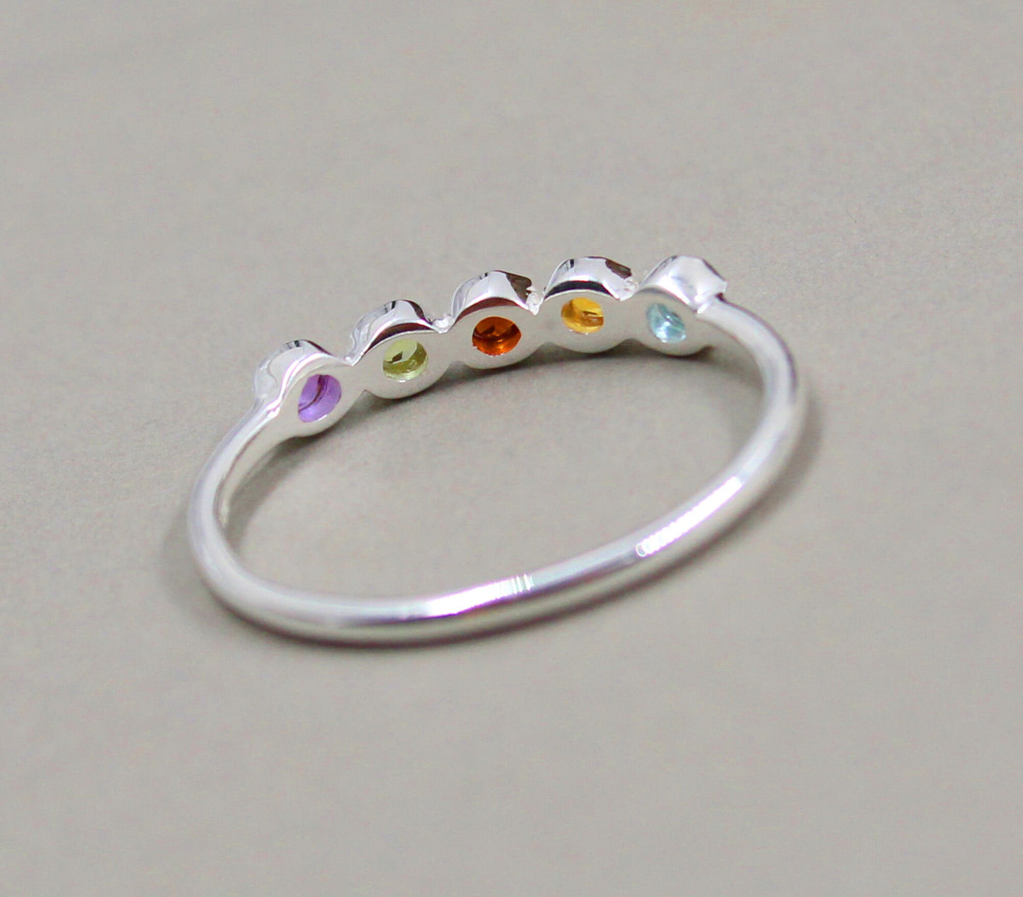 Midi Ring,Dainty Half Eternity Ring,3 mm 5 genuine gemstones Ring,925 Silver Jewelry,Birthday Gift for daughter,Promise Ring,Daily Wear Ring