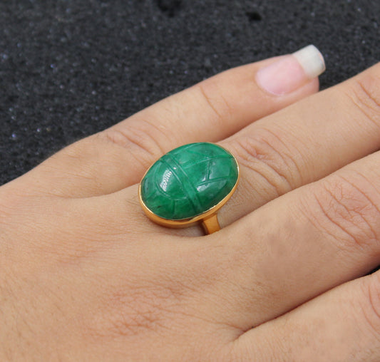 Sterling silverEmerald Scarab Ring,Gold Plated 925 jewelry,Unisex Ring,Christmas Gift for Aunt/Grandmother,Birthday Gift Present