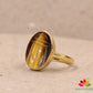 Sterling silver Tiger Eye Scarab Ring,Gold Plated 925 jewelry,Unisex Ring,Christmas Gift for Aunt/Grandmother,Birthday Gift Present