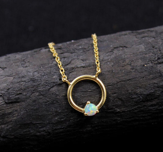Silver Necklace,Gold Plated Opal Dainty Pendant Neckalce,925 Sterling Silver,Handmade jewelry,Office Wear Jewelry,Birthday Gift For Daughter