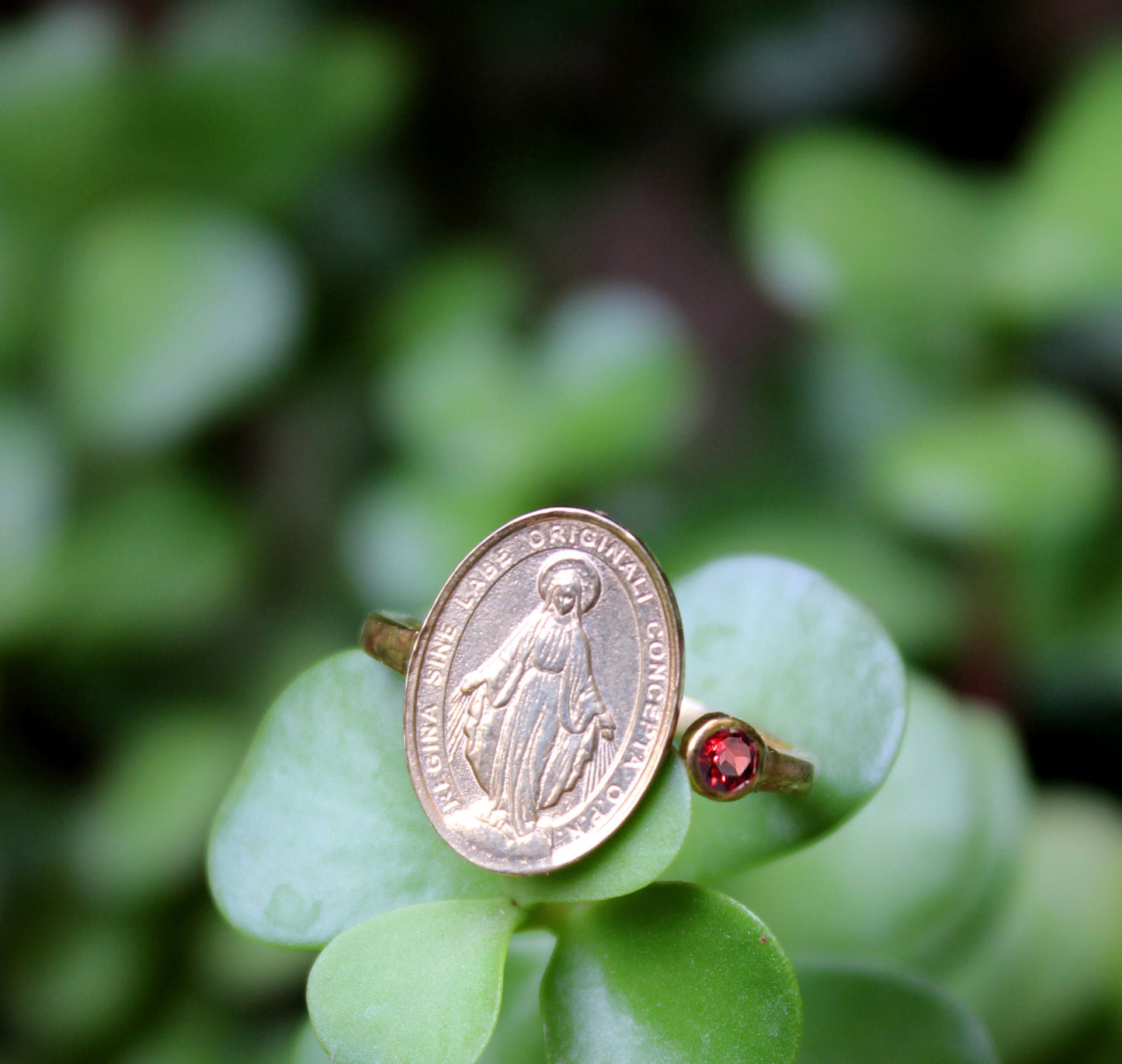 Vintage religious Ring,Solid 925 Sterling Silver Gold Plate Faith Jewelry,Grace Of Mother Mary,With Birthstone For birthday,Anniversary Gift