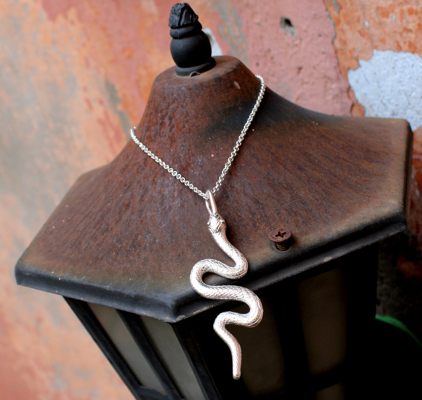 Silver Snake Pendant,Solid 925 Sterling Silver Good luck Gift Necklace,Symbolic Divinity Serpent Jewelry,Unisex Birth Day Jewelry,