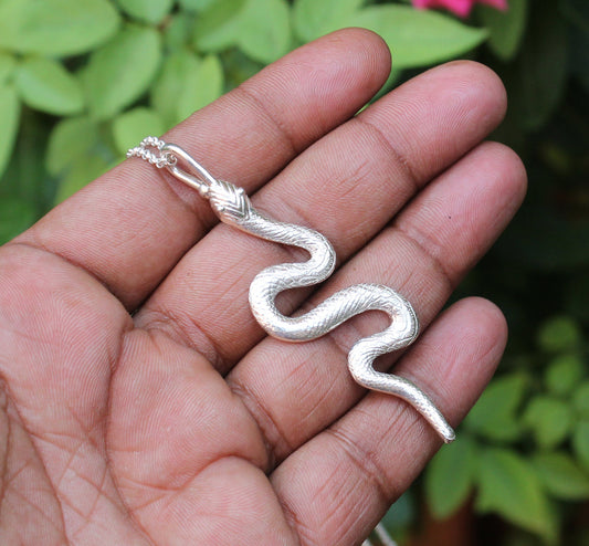 Silver Snake Pendant,Solid 925 Sterling Silver Good luck Gift Necklace,Symbolic Divinity Serpent Jewelry,Unisex Birth Day Jewelry,