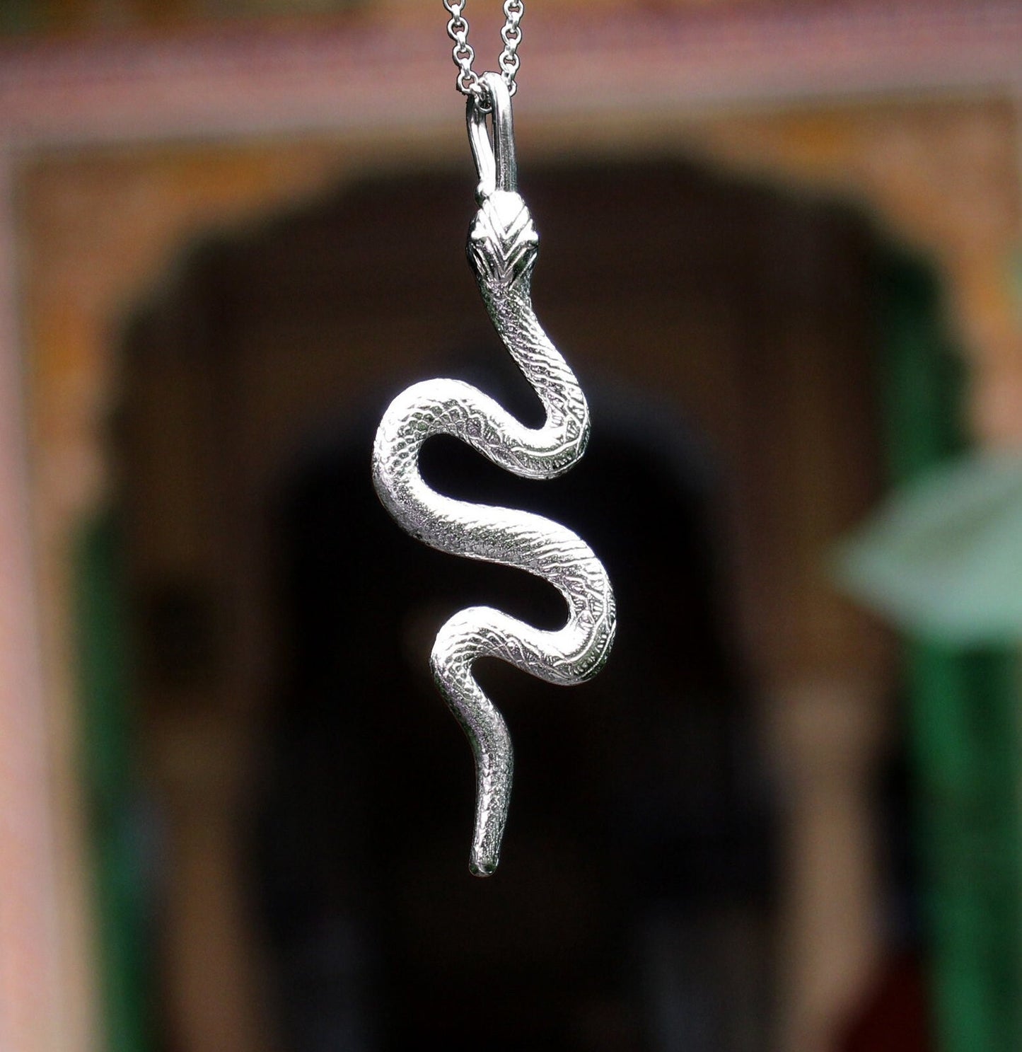Silver Snake Pendant,Solid 925 Sterling Silver Good luck Gift Necklace,Symbolic Divinity Serpent Jewelry,Unisex Birth Day Jewelry,