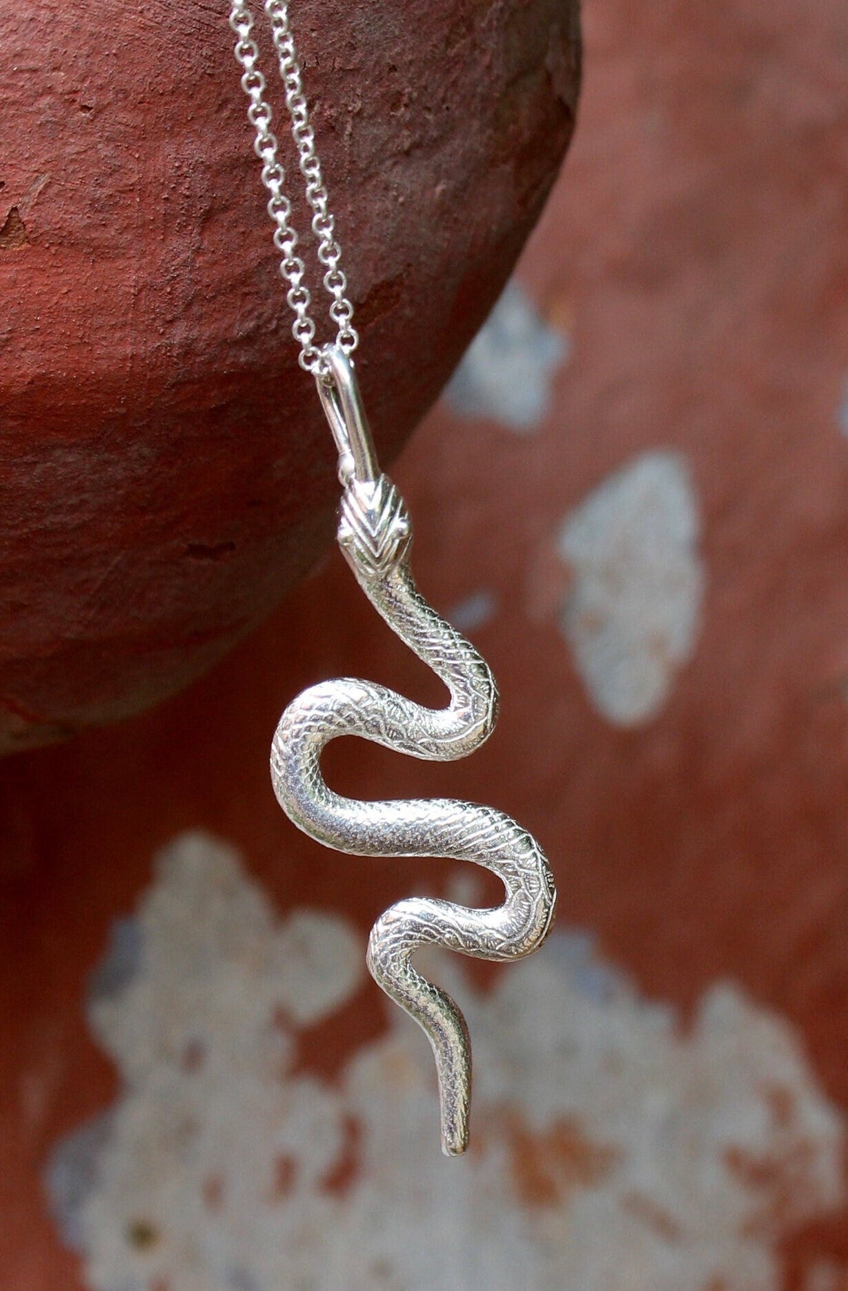 Silver Snake Pendant,Solid 925 Sterling Silver Good luck Gift Necklace,Symbolic Divinity Serpent Jewelry,Unisex Birth Day Jewelry,