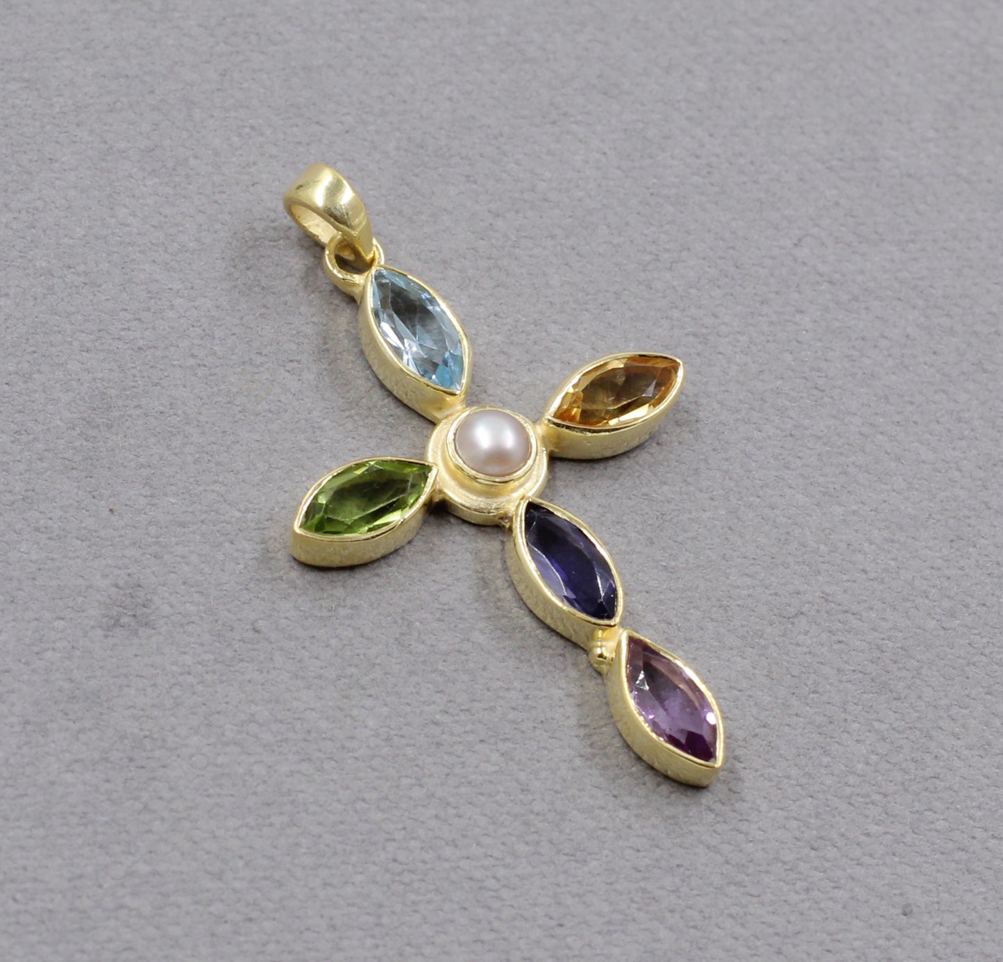 925 Sterling Silver Gold Plated Jewelry,Genuine Gemstones Pendant,Beautiful Holy Cross Pendant,Handmade Jewelry,Christmas Gift,Birthday Gift For Mom