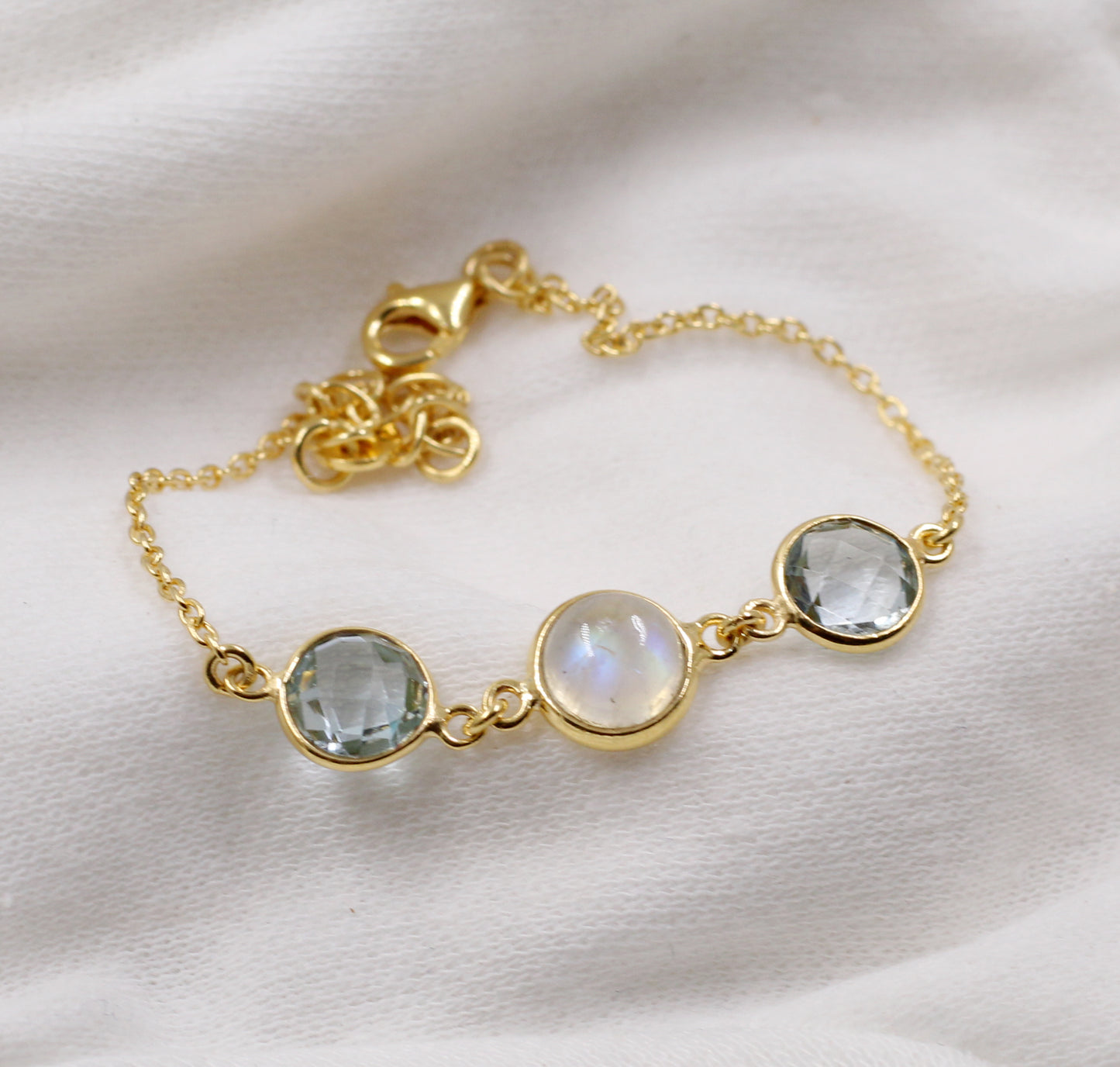 Moonstone & Blue Topaz Bracelet,Gold Plated,925 Silver Jewelry,Casual Wear Bracelet,Anniversary Gift,Handmade Bracelet,Birthday Gift
