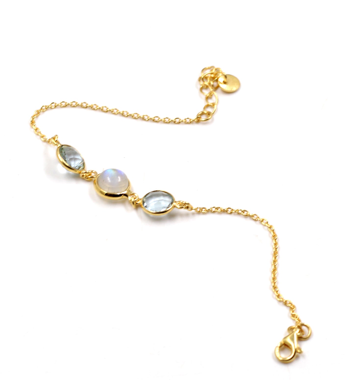 Moonstone & Blue Topaz Bracelet,Gold Plated,925 Silver Jewelry,Casual Wear Bracelet,Anniversary Gift,Handmade Bracelet,Birthday Gift