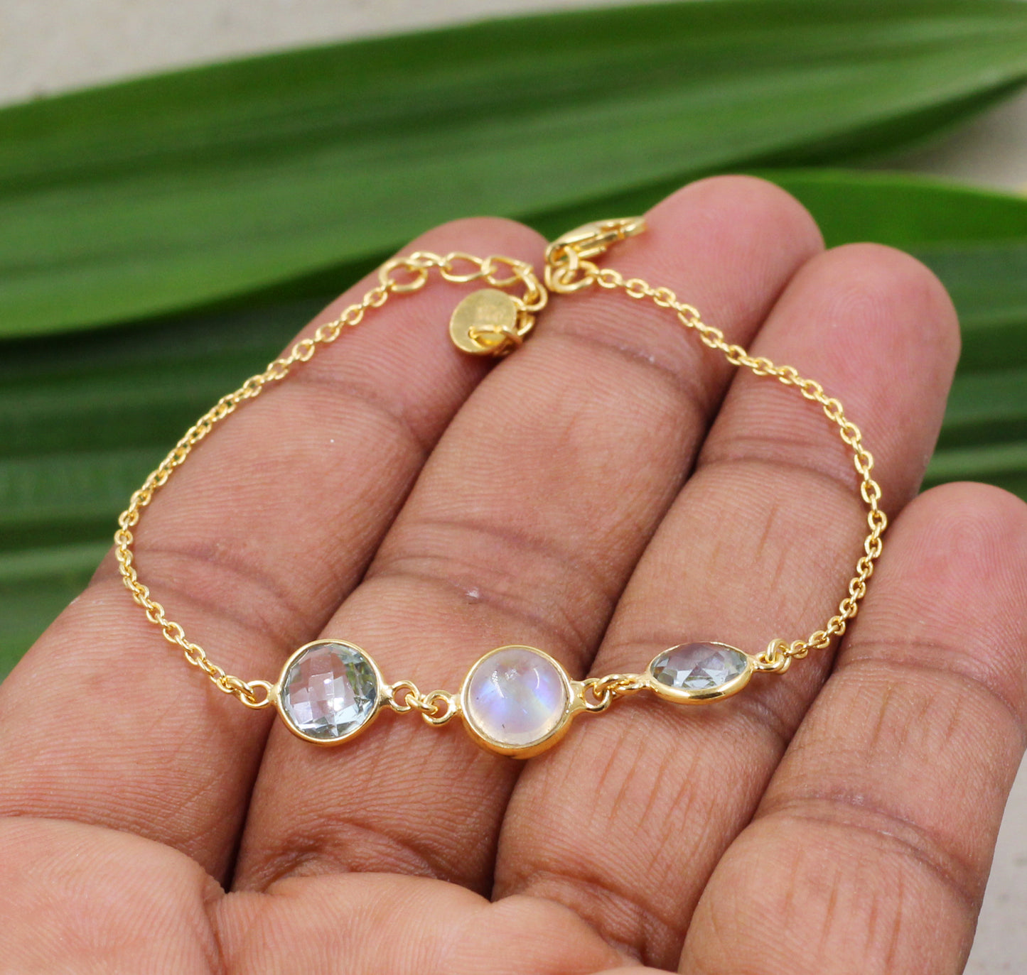 Moonstone & Blue Topaz Bracelet,Gold Plated,925 Silver Jewelry,Casual Wear Bracelet,Anniversary Gift,Handmade Bracelet,Birthday Gift
