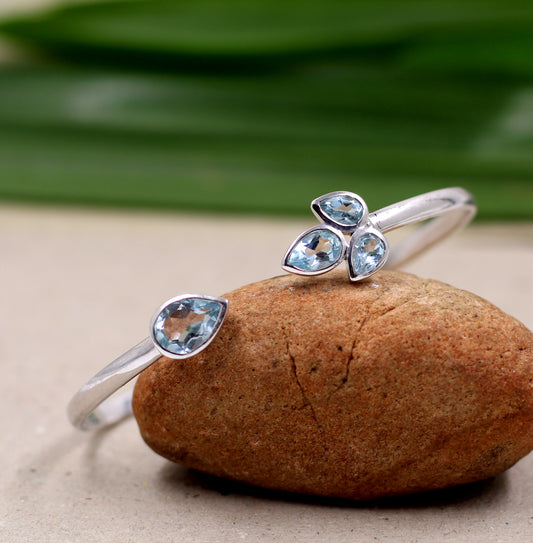 Solid 925 Silver Handmade Jewelry,Front Open Sky Blue Topaz Cuff Bracelet,Adjustable Cuff Bracelet,Anniversary Gift,Christmas Present