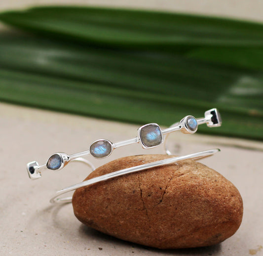 925 Silver Jewelry, Genuine Labradorite Cuff Bracelet,Handmade Bangle Bracelet,Adjustable Bangle,Gift For Girlfriend,Anniversary Gift Present