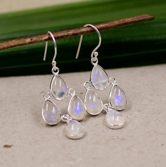 Blue Fire Moonstone Chandelier Earring,Dangler Earrings,Solid 925 Sterling Silver Jewelry,Gift For Girl Friend,Aqua Blue Party Earring
