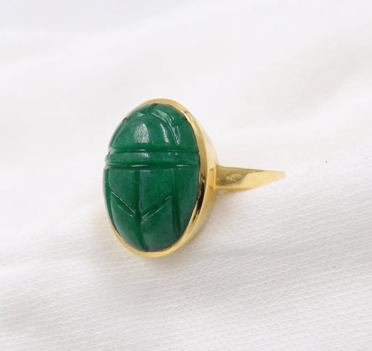 Emerald Scarab Ring,Handmade Ring,Solid 925 Sterling Silver Jewelry,Anniversary Gift ring