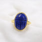 Lapis Lazuli Ring,Oval Scarab Carving Ring,Solid 925 Sterling Silver Jewelry,Christmas Gift for Aunt/Grandmother,Birthday Gift Ring