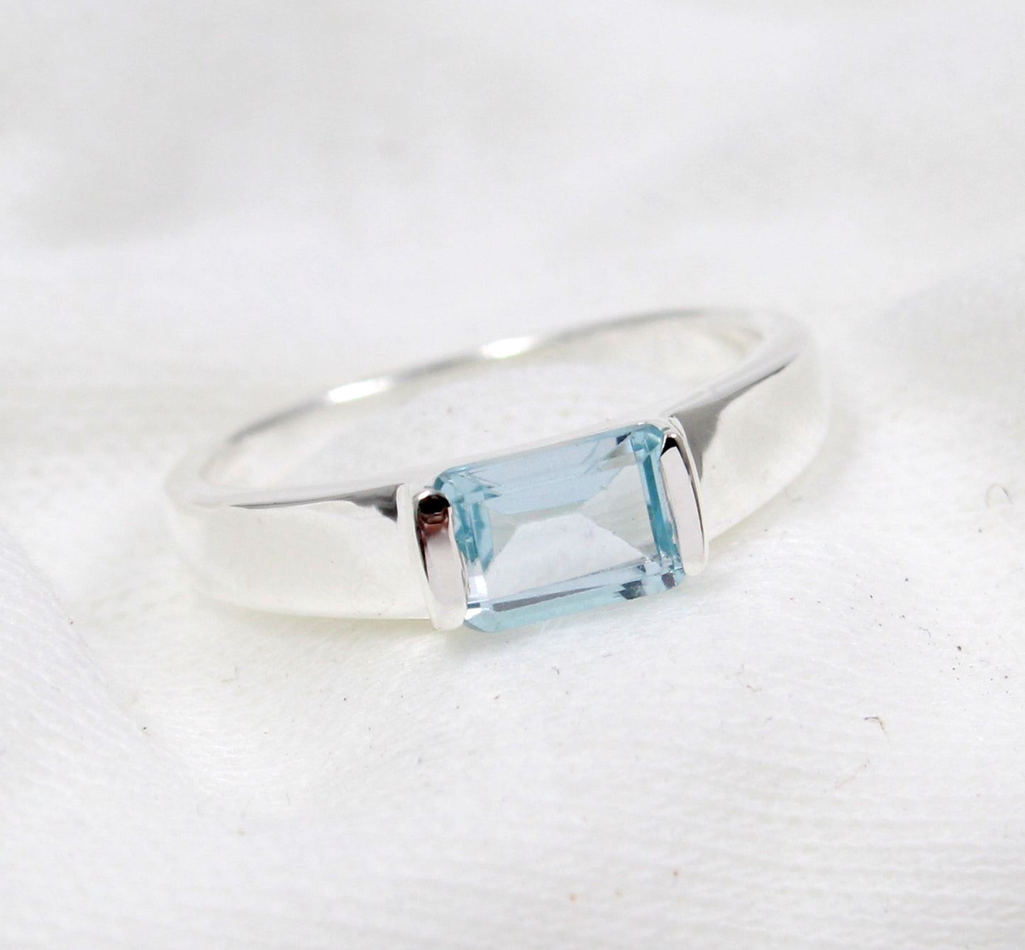 Solitaire Baguette Blue Topaz Ring,Natural Gemstone 925 Sterling Silver Handmade Jewelry,Anniversary Ring,Birthday Gift,Proposal Ring