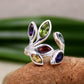 Multi Genuine Gemstones Ring,Front Open Ring,Nature Inspired Leaf Ring,Anniversary Gift,Bride,s Maid Gift,Birthday Gift