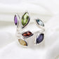 Multi Genuine Gemstones Ring,Front Open Ring,Nature Inspired Leaf Ring,Anniversary Gift,Bride,s Maid Gift,Birthday Gift