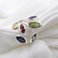 Multi Genuine Gemstones Ring,Front Open Ring,Nature Inspired Leaf Ring,Anniversary Gift,Bride,s Maid Gift,Birthday Gift