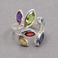 Multi Genuine Gemstones Ring,Front Open Ring,Nature Inspired Leaf Ring,Anniversary Gift,Bride,s Maid Gift,Birthday Gift