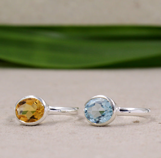 Blue Topaz Gemstone Ring,Solitaire Ring,Handmade Ring,Solid 925 Sterling Silver Jewelry,Engagement Ring,Birthstone Ring