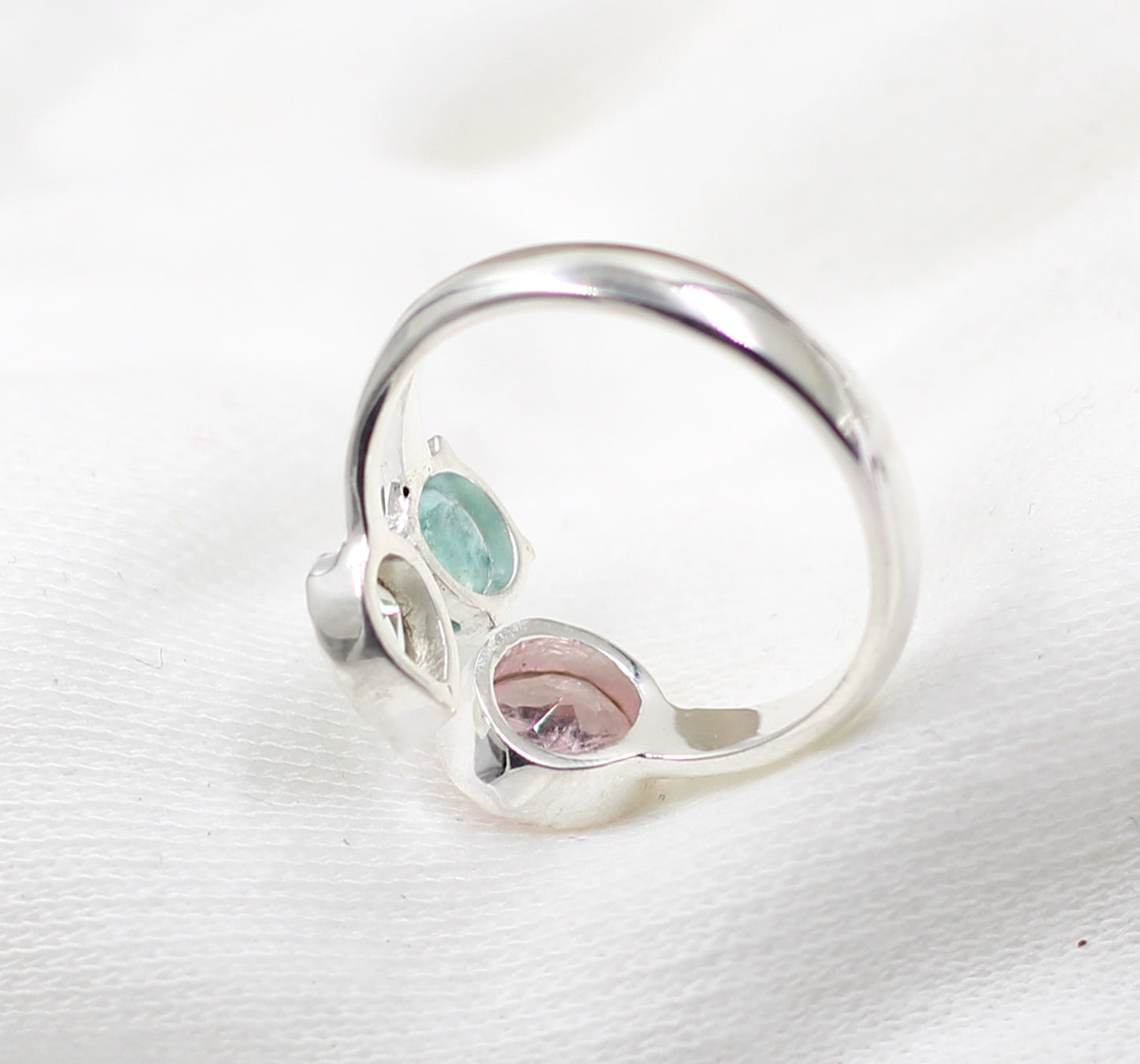 Gorgeous Elegance Morganite,Fluorite and Crystal Front Open Ring,925 Silver Jewelry,Special Gift For Mom,Bridal Shower gift,Anniversary Gift