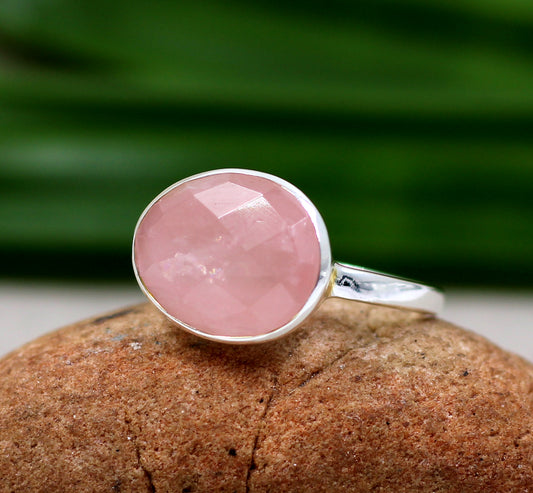Pink Rose Quartz Ring,Solid 925 Silver Gemstone Jewelry,Handmade Ring,Anniversary Gift,Birthday Gift,Valentine Gift Ring,Daily wear silver