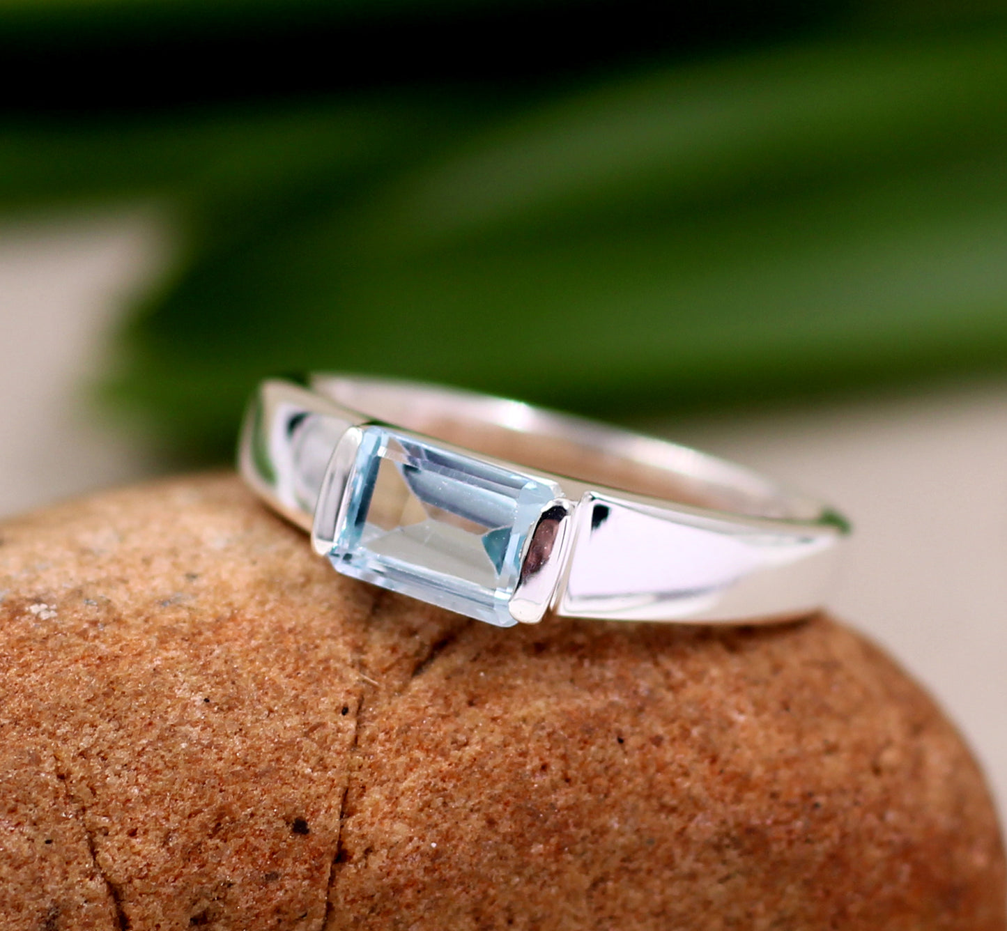 Solitaire Baguette Blue Topaz Ring,Natural Gemstone 925 Sterling Silver Handmade Jewelry,Anniversary Ring,Birthday Gift,Proposal Ring