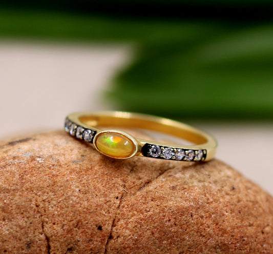 Natural Ethiopian Opal ring,Sleek Stacking Ring,925 Silver Sterling Gemstone Jewelry,Engagement Band,Promise Ring,Anniversary Gift