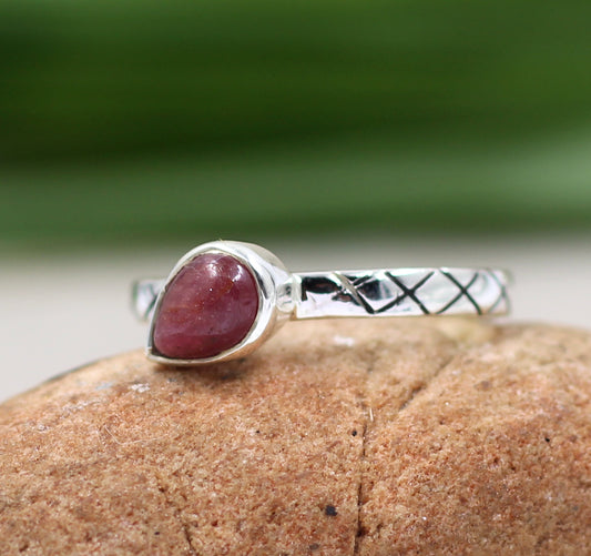 Untreated Ruby Ring,925 Sterling Silver Oxidized Textured Jewelry,Anniversary Gift,Engagement Ring,Gift For mother