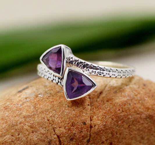 Prismatic Purple Amethyst Ring,Textured 925 silver jewelry,Proposal Ring,Anniversary Ring,My Thanksgiving Gift for Mom