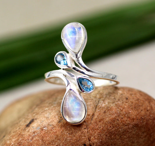 Solid 925 Sterling Silver Ring,Prismatic Rainbow Fire Moonstone Ring,Exquisite Anniversary Gift ,Birthday Gift for Daughter,handmade jewelry