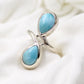 Two Pear front Open Lovely Larimar Ring,Up right Statement Ring,925 sterling silver texture jewelry,Marriage Anniversary gift