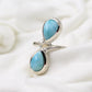 Two Pear front Open Lovely Larimar Ring,Up right Statement Ring,925 sterling silver texture jewelry,Marriage Anniversary gift