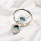 Two Pear front Open Lovely Larimar Ring,Up right Statement Ring,925 sterling silver texture jewelry,Marriage Anniversary gift