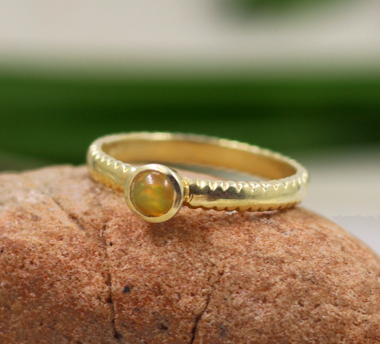 Ethiopian Fire Opal Ring,Textured 925 Sterling Silver Jewelry,Anniversary Gift,Birthday Gift Ring