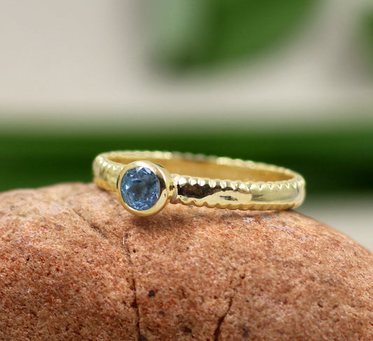 Solid 925 Silver Sterling Textured Jewelry,Swiss Blue Topaz Gemstone Ring,Anniversary Gift,Wedding Present