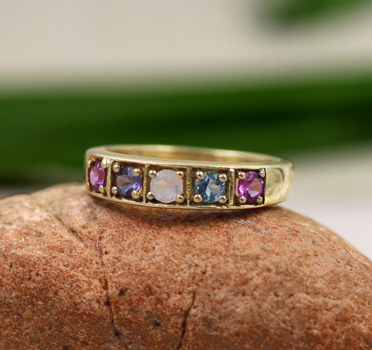 Gorgeous Multi Gemstone Band,Amethyst Iolite Ring,Engagement Ring, 925 Solid Sterling Silver Jewelry,Wedding Band