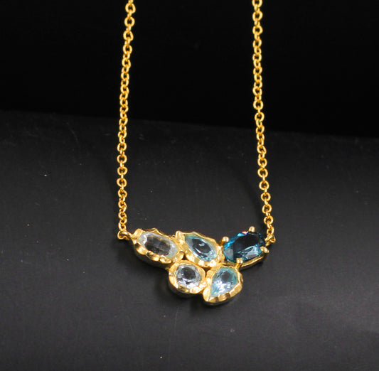 Blue Topaz Pendant Chain Necklace,Gold Plated 925 Silver Jewelry,Birthday Gift,Anniversary Gift,Mother day Gift,Cute Little Lovely Pendant, For Me