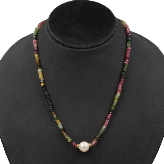 925 Sterling Silver Handmade Jewelry,Real Tourmaline Multi Color Beads & Pearl Necklace,Elegant Party Wear,Anniversary Necklace ,Valentine Gift